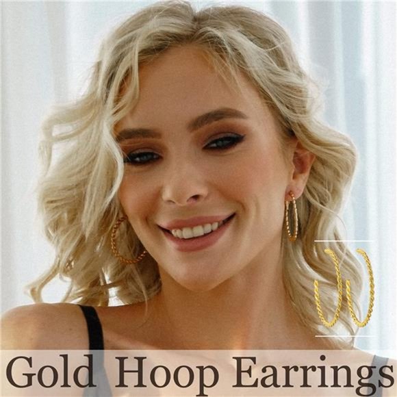 36 Pairs Gold Hoop Earrings Set Women Girls Multipack Hypoallergenic Chunky - Picture 6 of 7